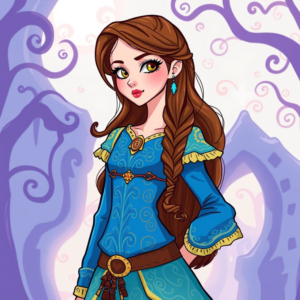 Fairy Tale Princess in Vibrant Blue, Evoking Merlin's Mystic...