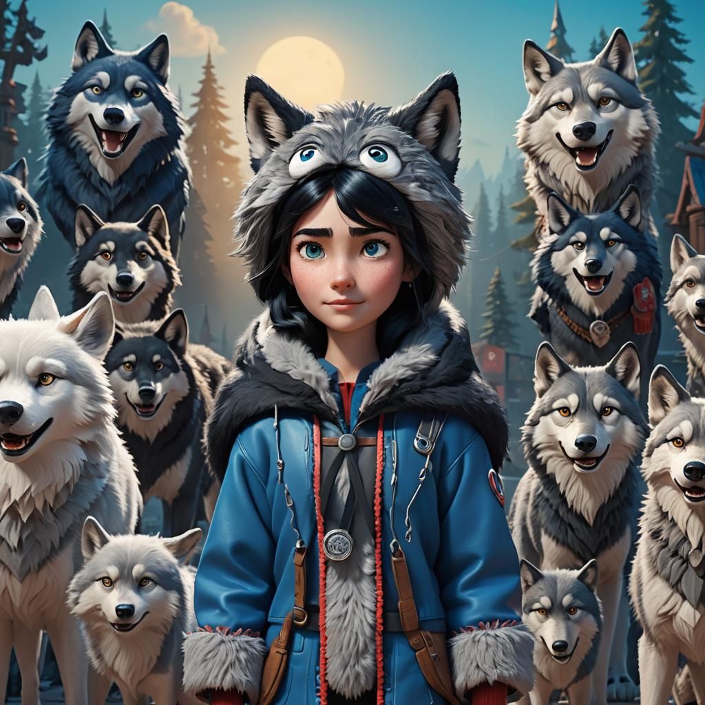 Wolf Costume Character in Pixar 3D Style
