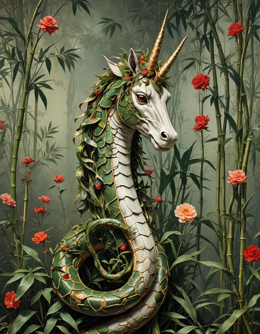 Surreal Snake Unicorn in Gothic Oil Pastel Style