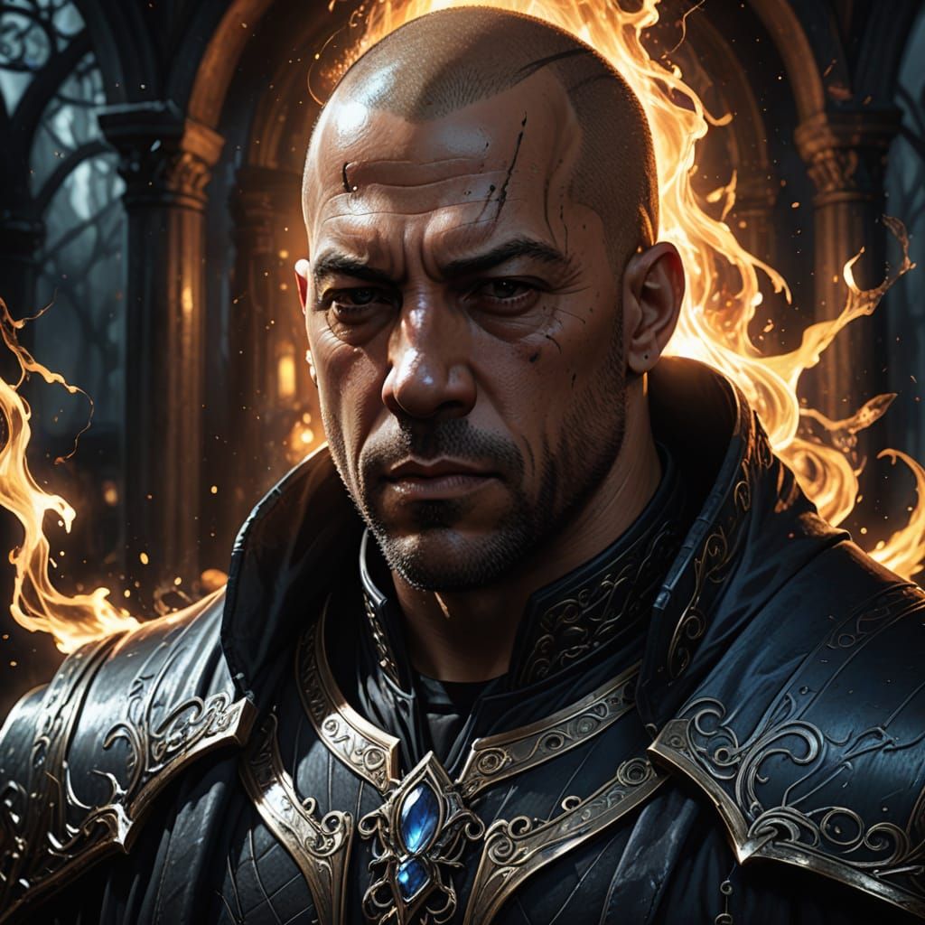 Vin Diesel as Enigmatic Dark Wizard Casting Spell
