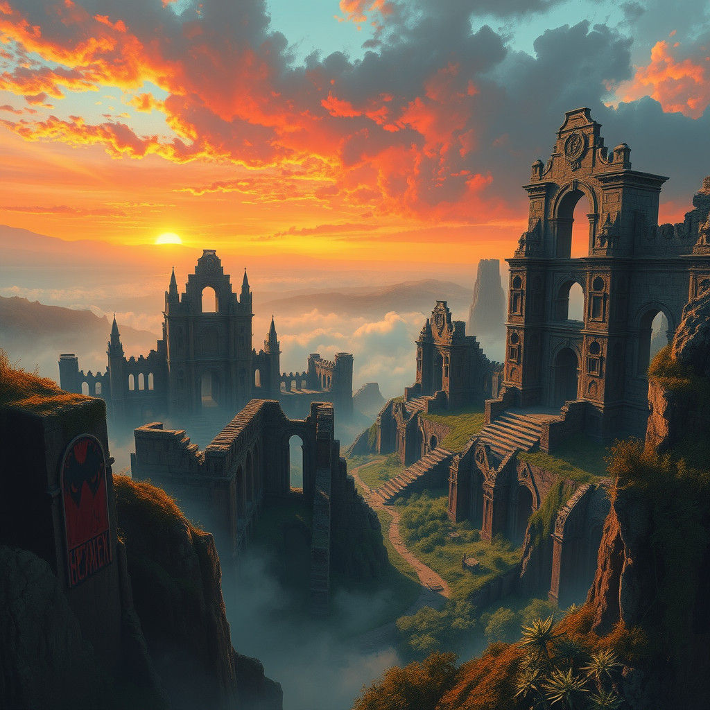 Majestic Ruined Landscape at Sunset