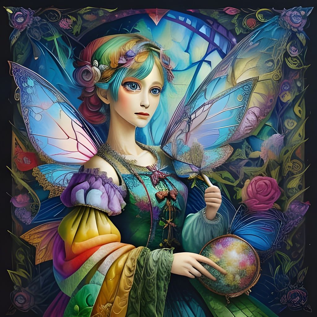 Fae with Transparent Wings on Unicorn in Fantasy Forest