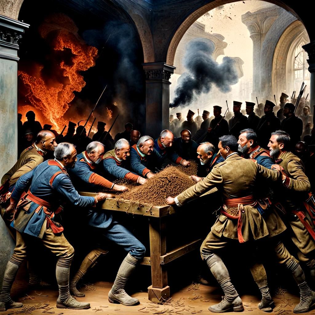 Gritty WWI Combat Scene in Bosch-Like Style