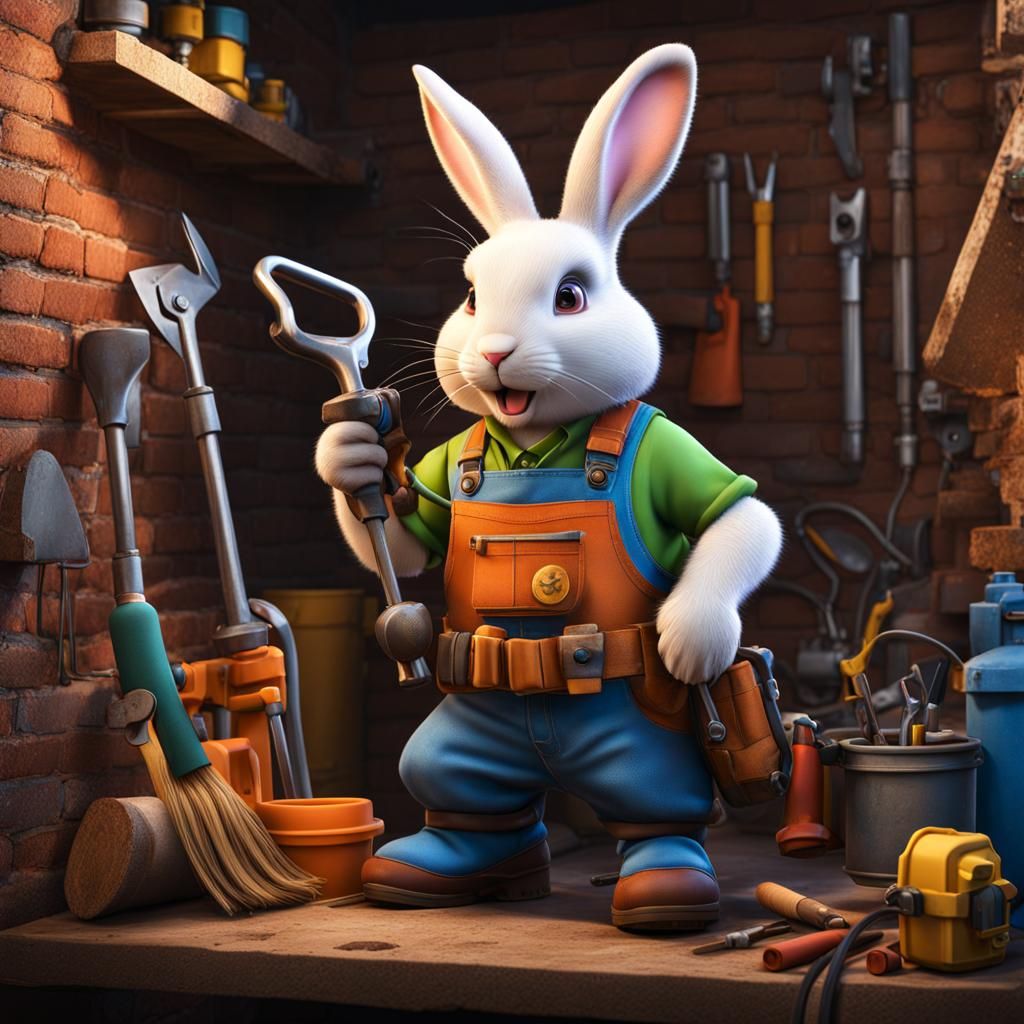 Rabbits Constructing Building in Detailed Digital Painting