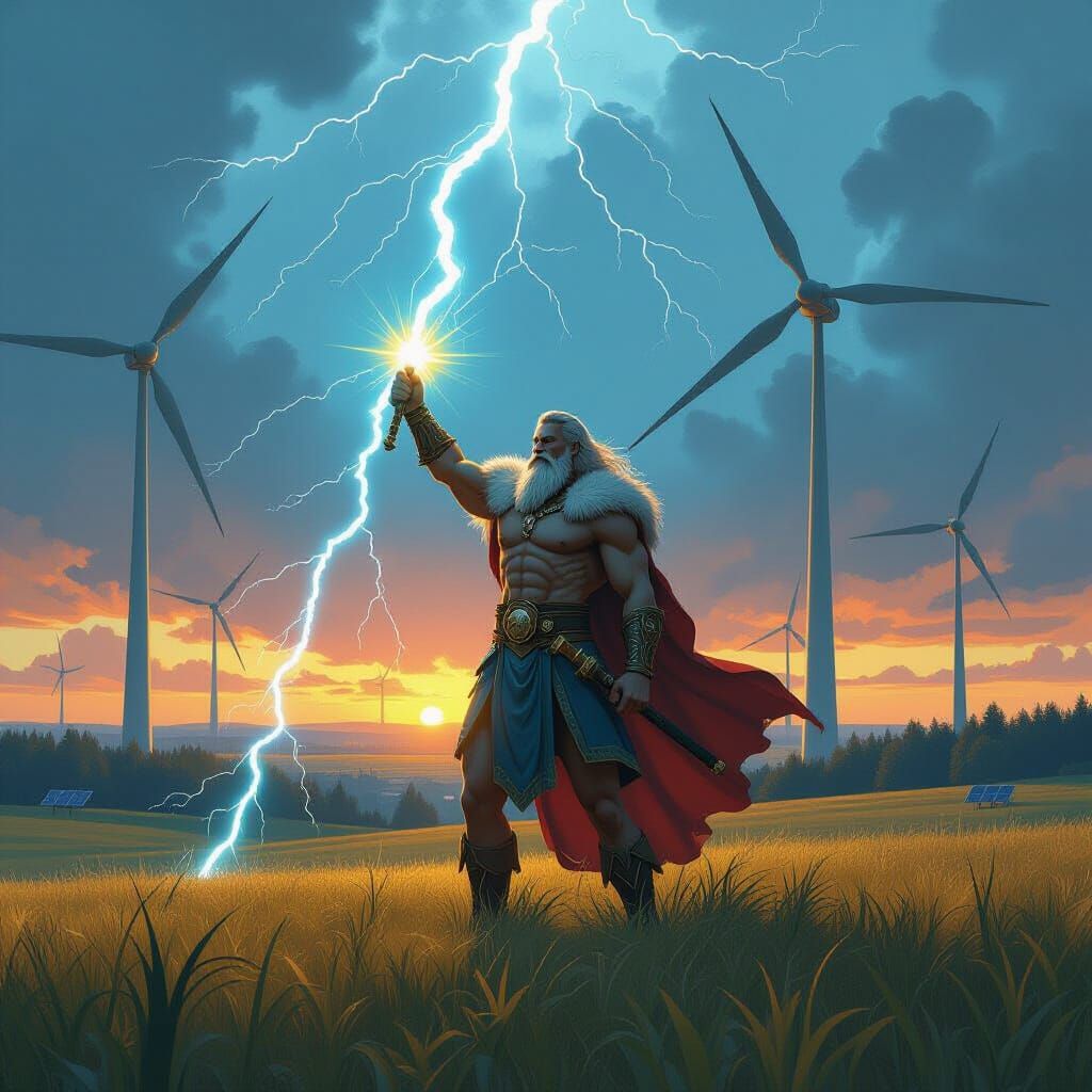 Perun: Slavic God of Thunder in a Futuristic Landscape