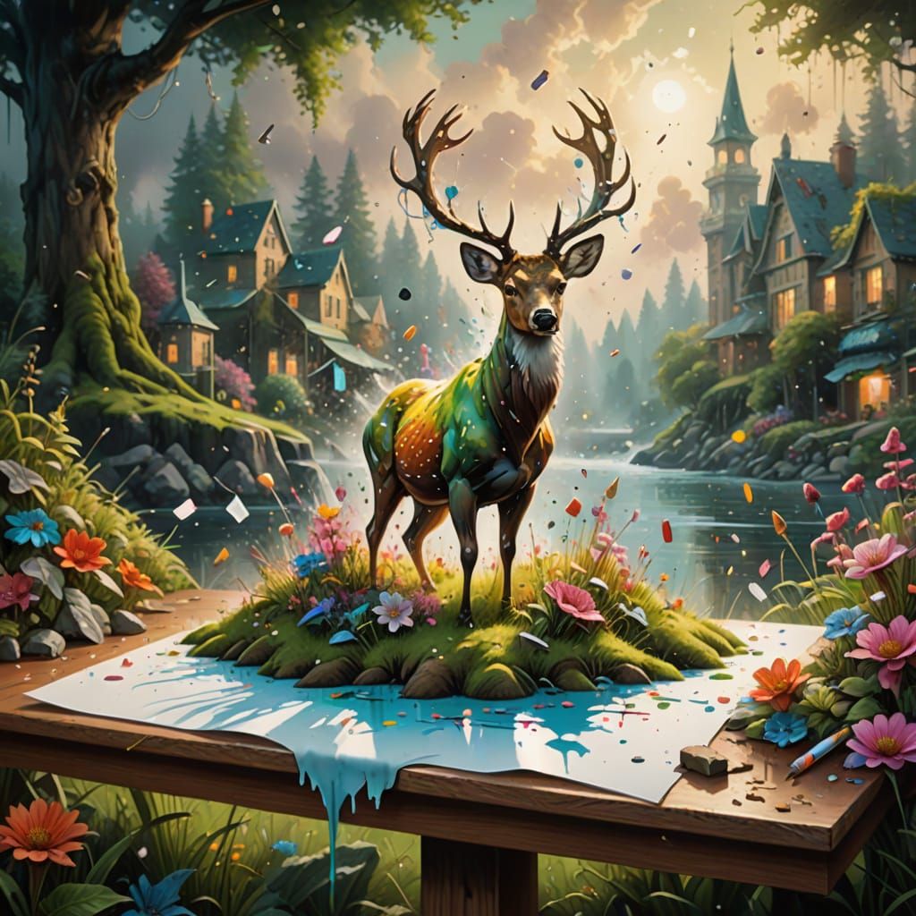 Pencil Tip Explodes into Mossy 3D Landscape