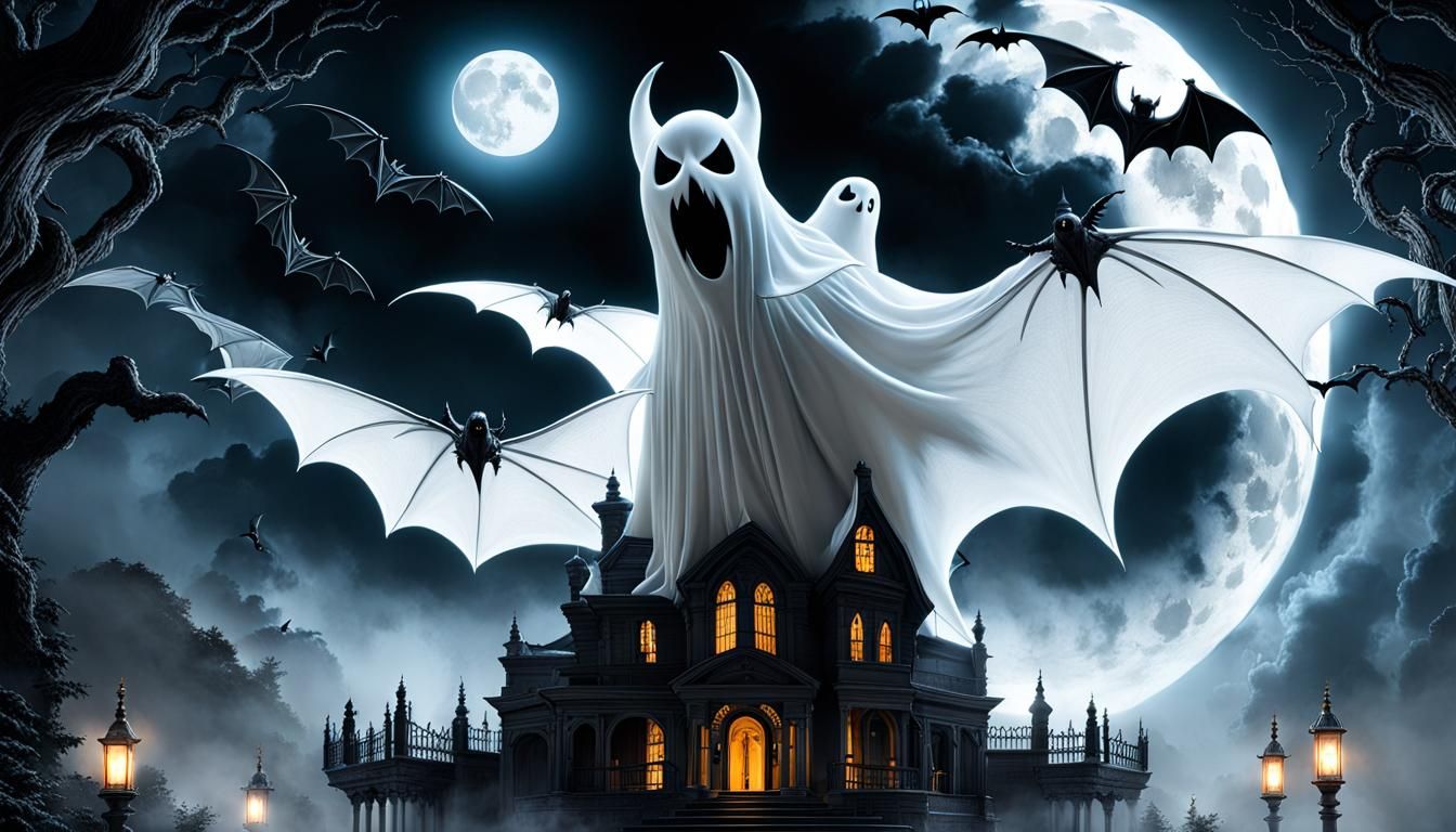 Haunted Dimensions Ghost Under Full Moon