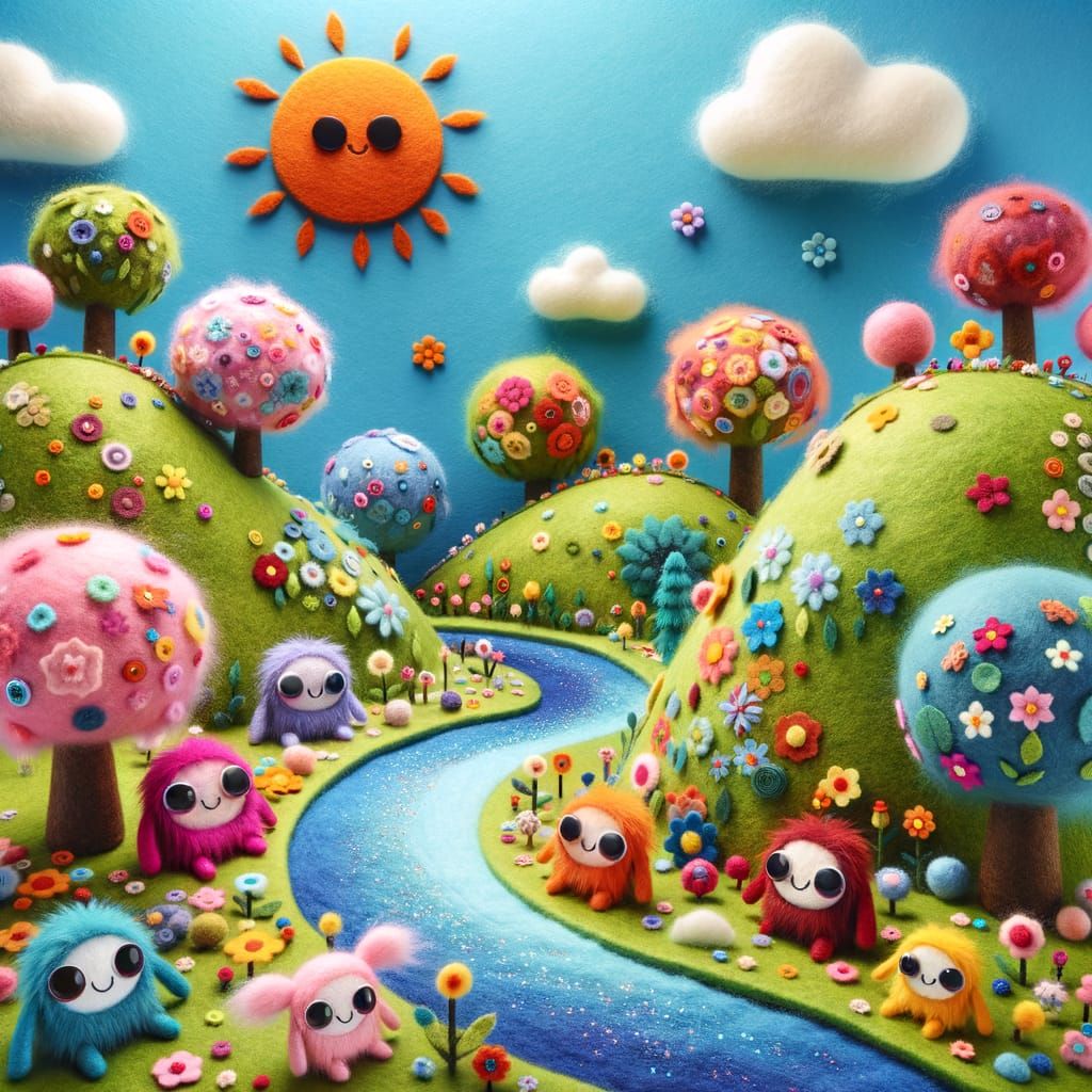 Cheerful Felt World with Plush Creatures