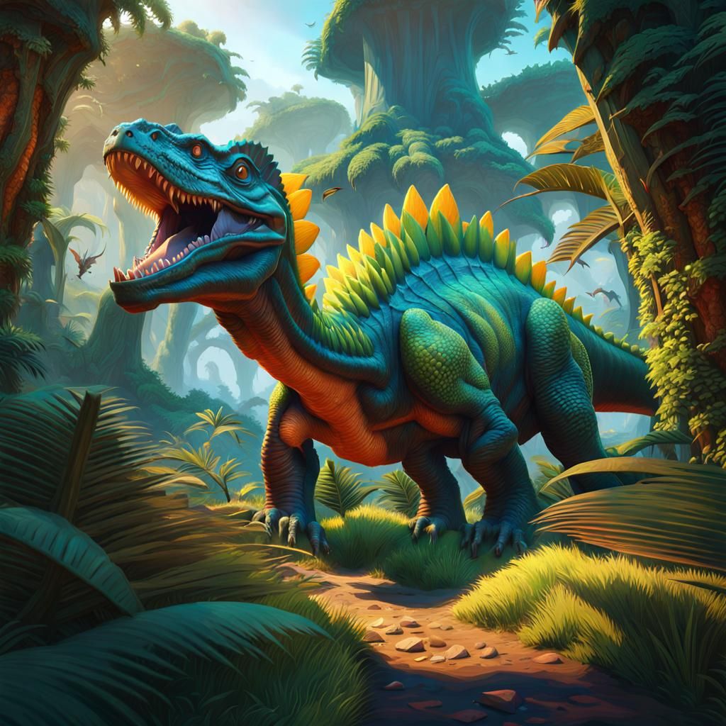 Prehistoric Forest Scene with Small Dinosaur