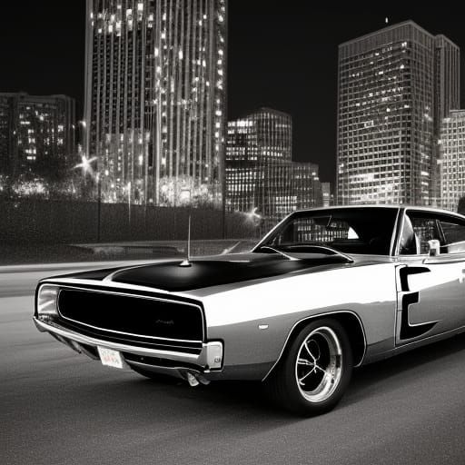 1970 Dodge Charger Under Full Moon