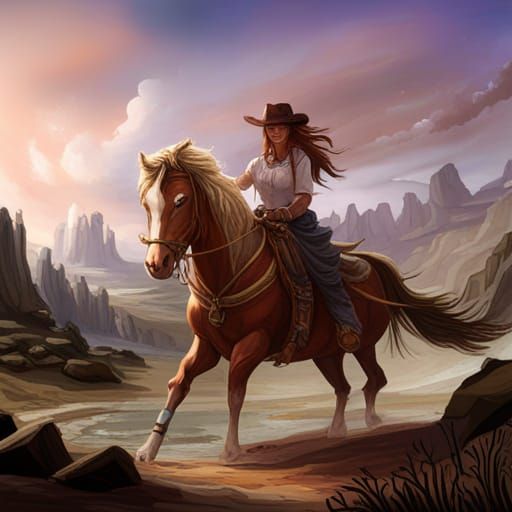 Watercolor Cowgirl in Detailed Matte Painting