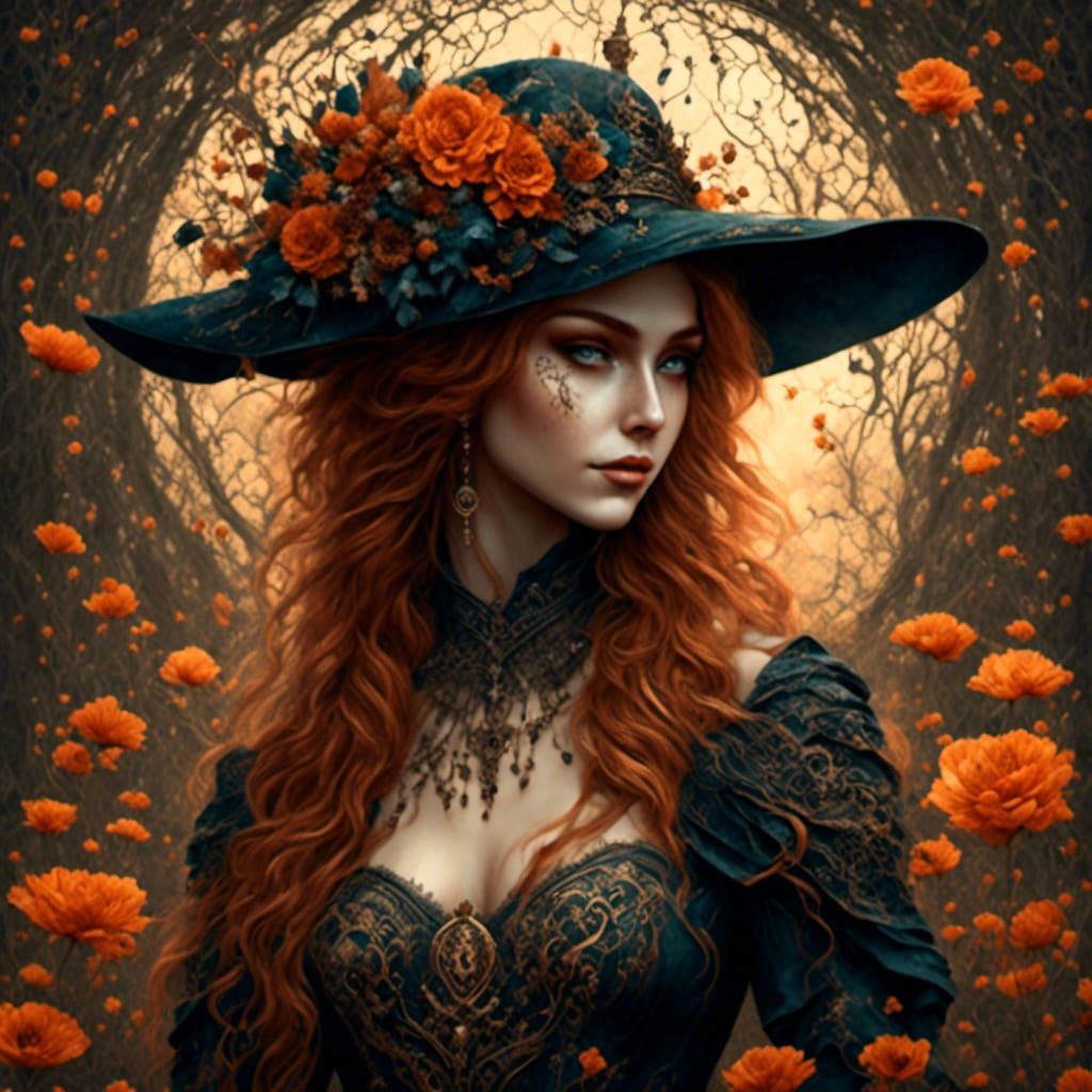 Modern Female Witch in Vibrant Coloring Book Style