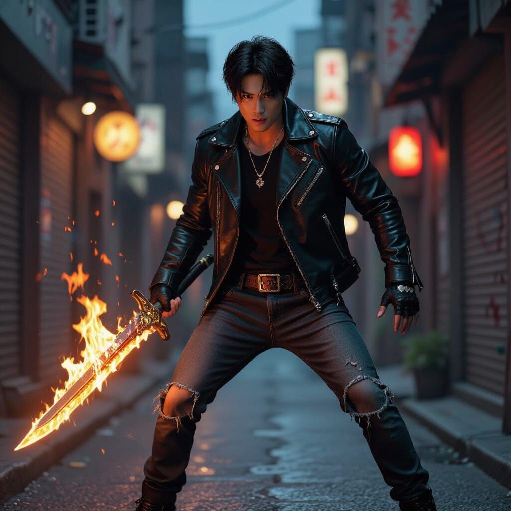 Kpop Idol Demon Hunter in Dark Seoul Alleyway