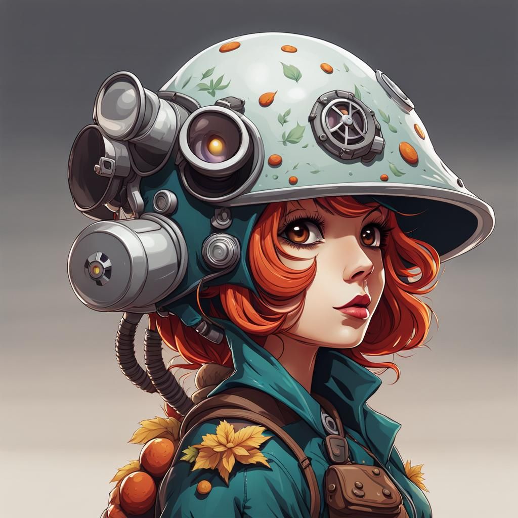 Mushroom Woman Portrait in Anime Vector Style