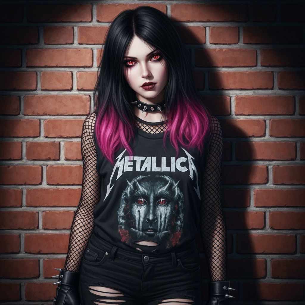 Photorealistic Goth Girl Portrait with Pink Hair