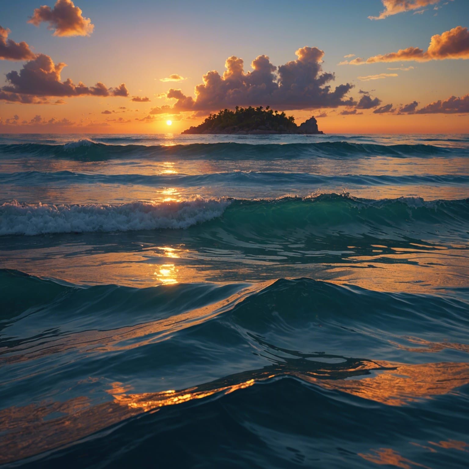 Stunning Tropical Ocean Sunset in Hyperrealistic Detail