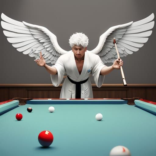 Mythical Pool Player with Wings