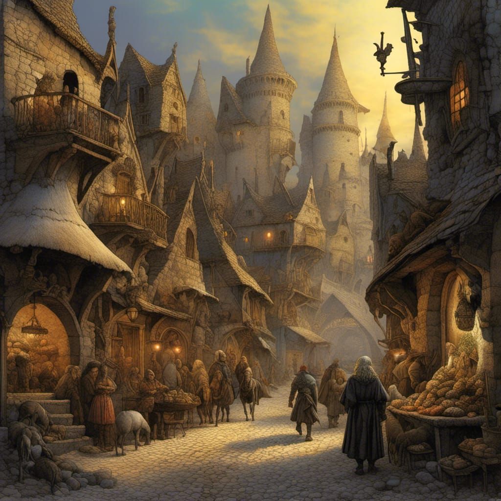 Fantasy Desert Town Marketplace by Moebius