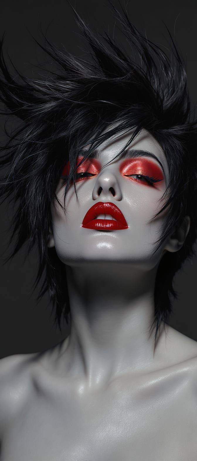 Striking Woman with Fiery Eyeshadow: Hyper-Realistic Portrai...