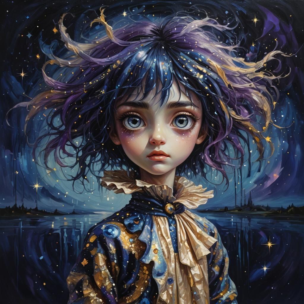 Surreal Eye Reflecting Starry Sky in Oil Painting