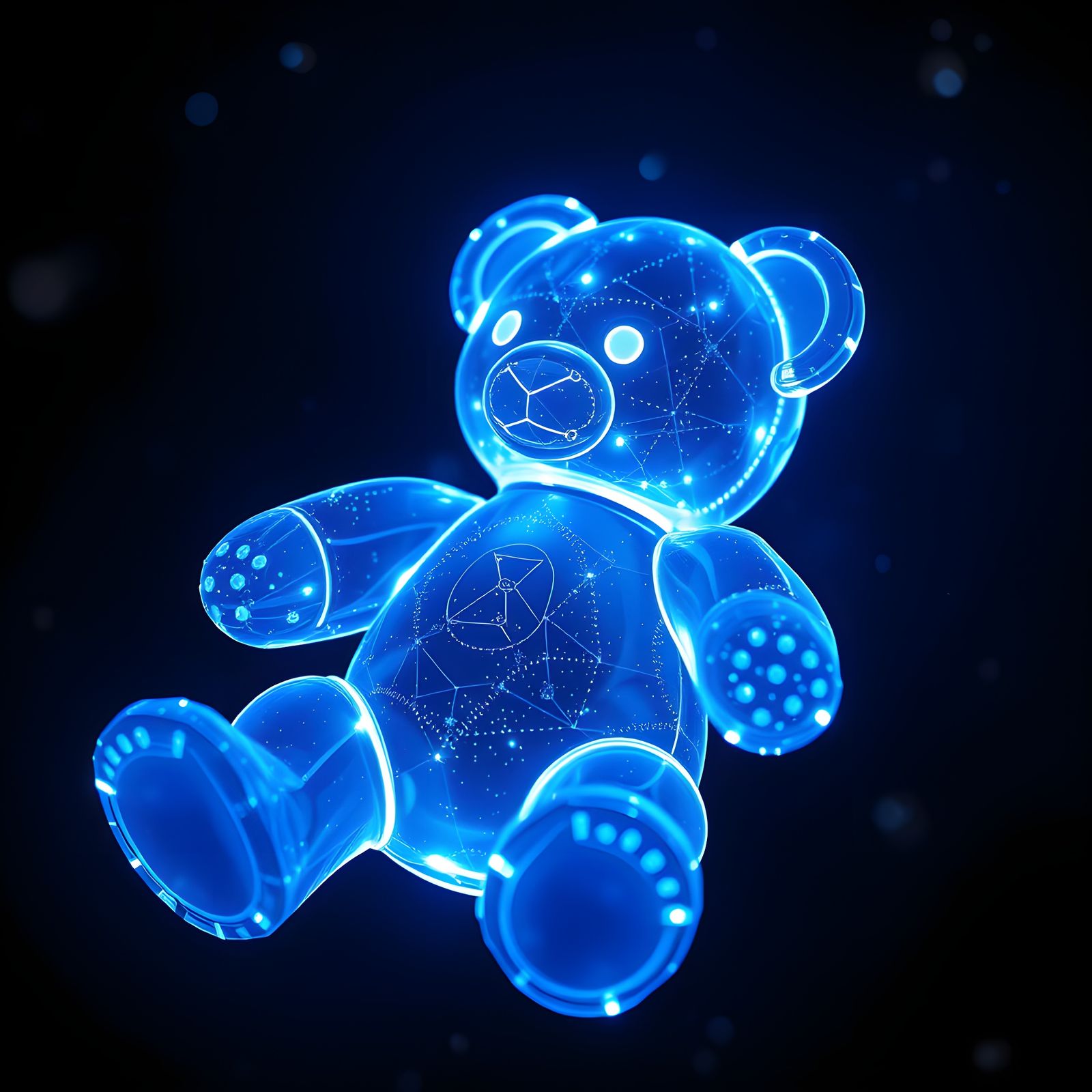 Glowing Hologram Teddy Bear in Starry Space