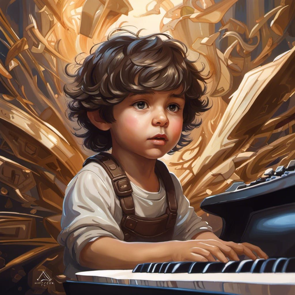 Toddler Keyboardist Portrait in Hyperdetailed Style