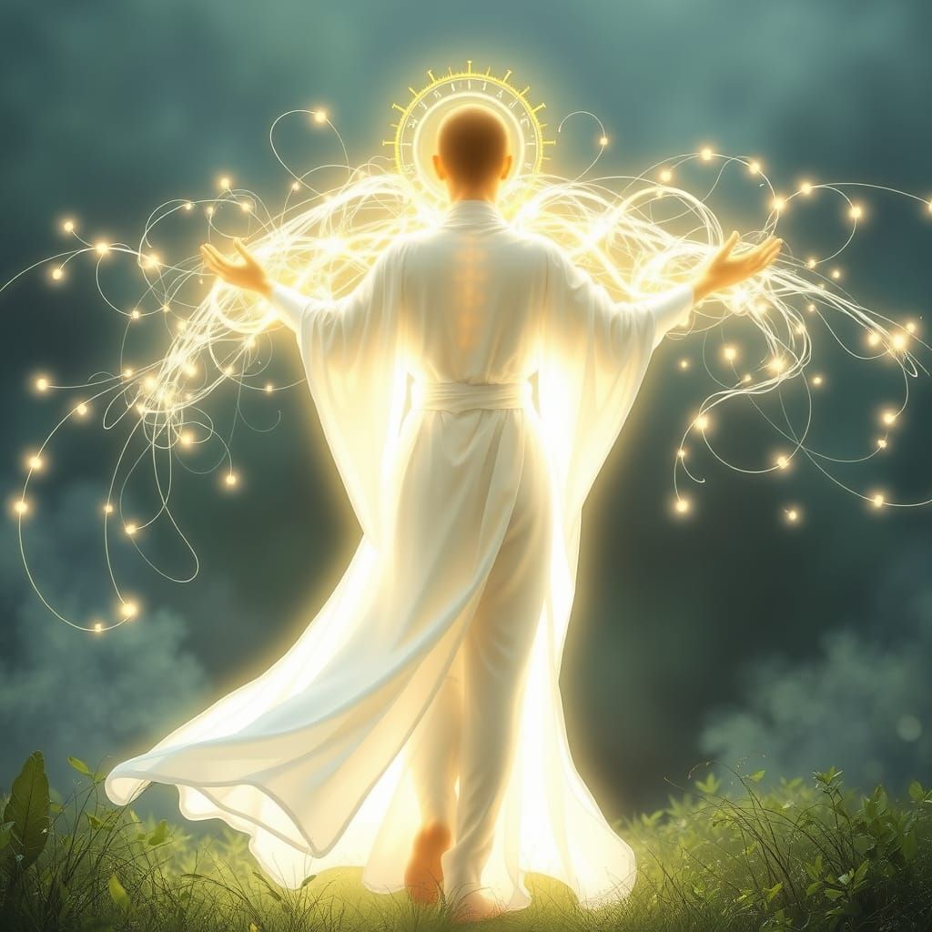 Ethereal Human Form Embracing Harmonious Energy Flow