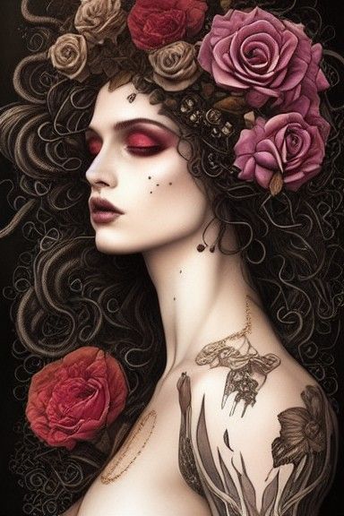 Decadent Androgynous God Portrait in Art Nouveau Style