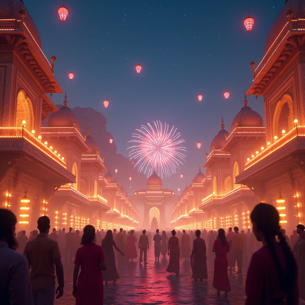Diwali Celebration in Mystical Cityscape