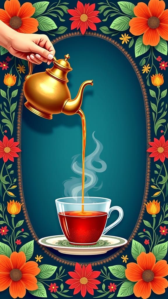 Vibrant South Asian Tea Stall Poster in Truck Art Style