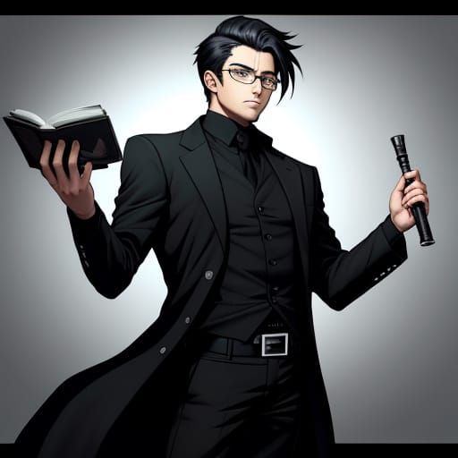 Anime-Style Portrait of a Young Man in a Dark, Cinematic Set...