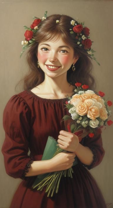 Woman with Roses: Oil Painting in Classical Style