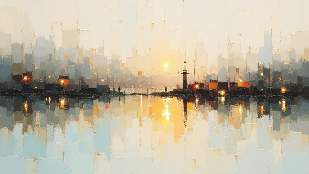 Abstract Alcohol Ink Village on Distant Shore