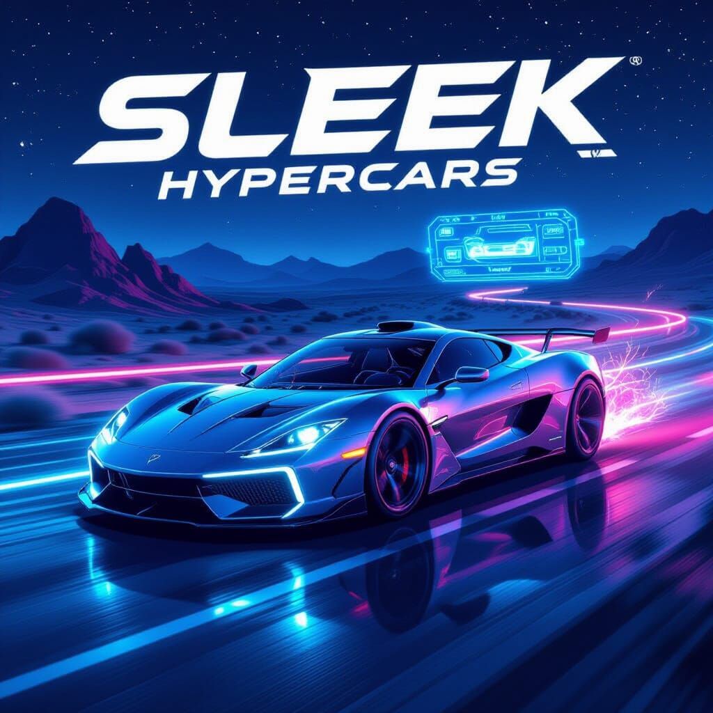 Futuristic Electric Hypercars on Neon Desert Highway
