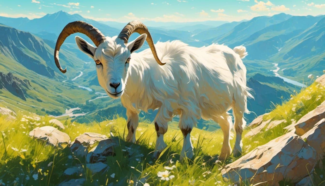 Geometric Goat Grazing in Sunny Hills