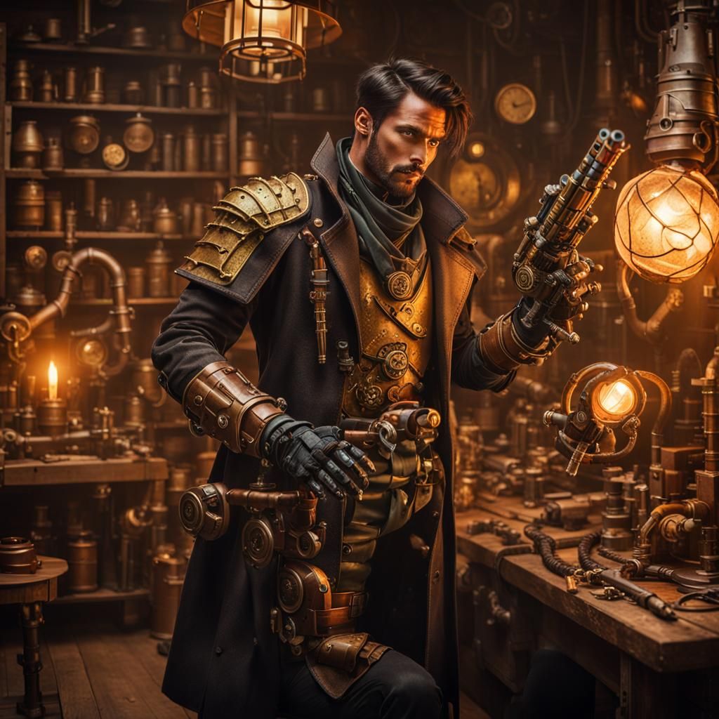 Steampunk Tiefling Artificer in Workshop