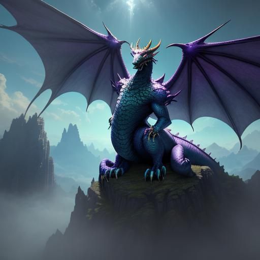 Five-Headed Dragon Soaring Through Mystical Clouds