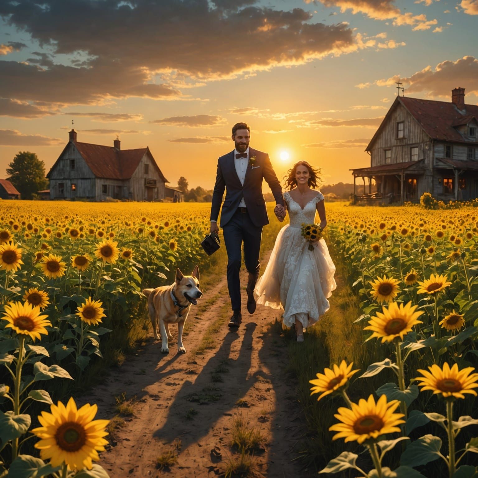 Dog Crashes Wedding Photo Shoot at Sunset