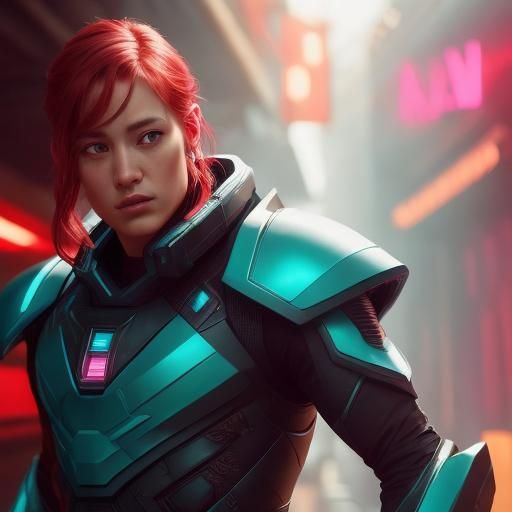 Vaporwave Starship Crew Member in Alien Red Light District