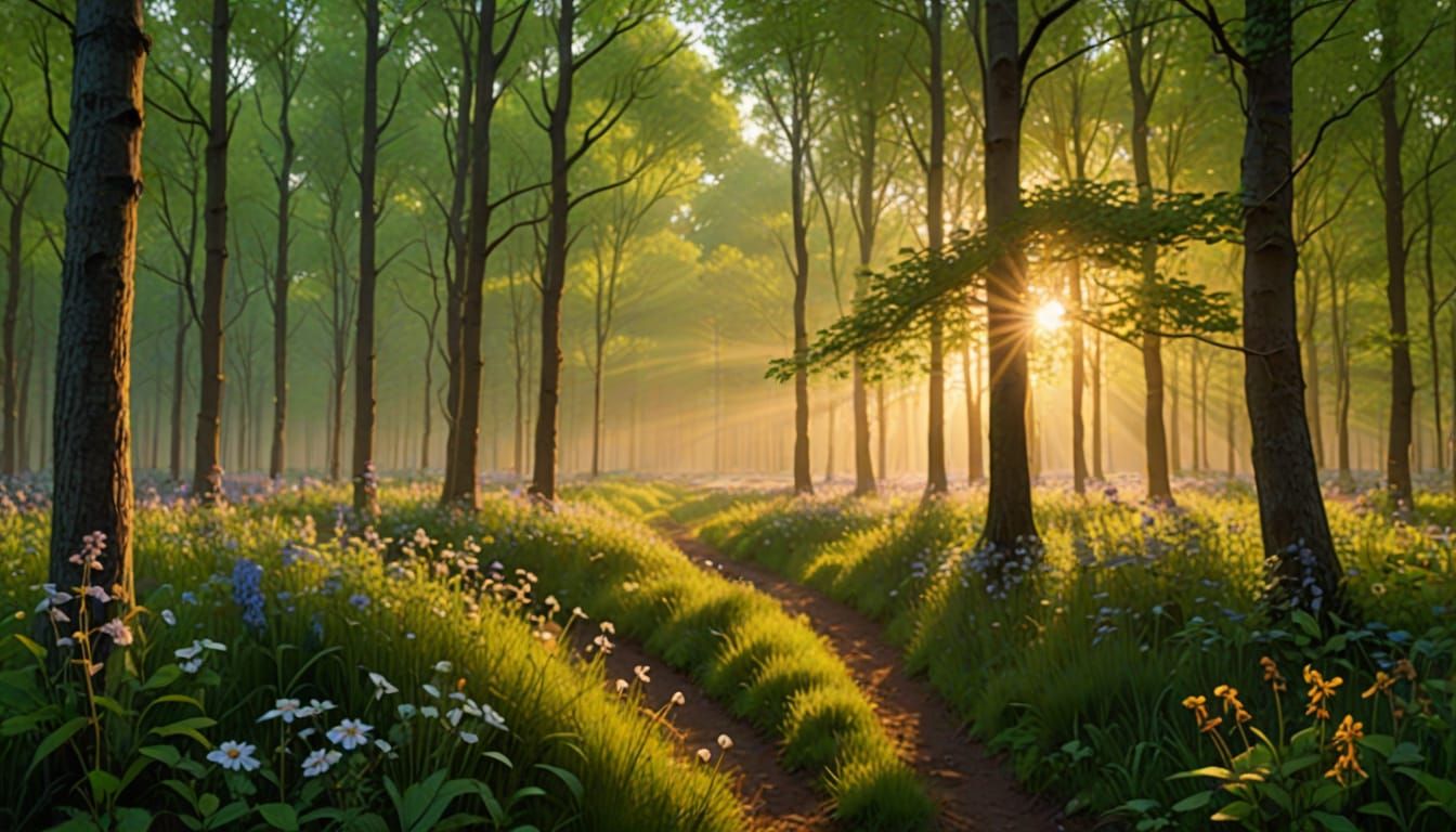 Dawn Forest Awakening in Vibrant Colors