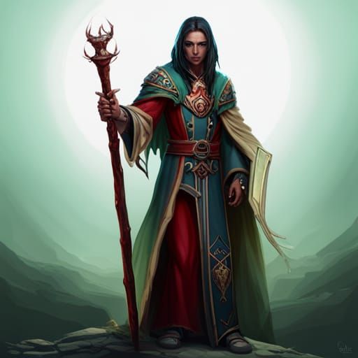 High Elf Necromancer with Skull Staff in Dark Fantasy