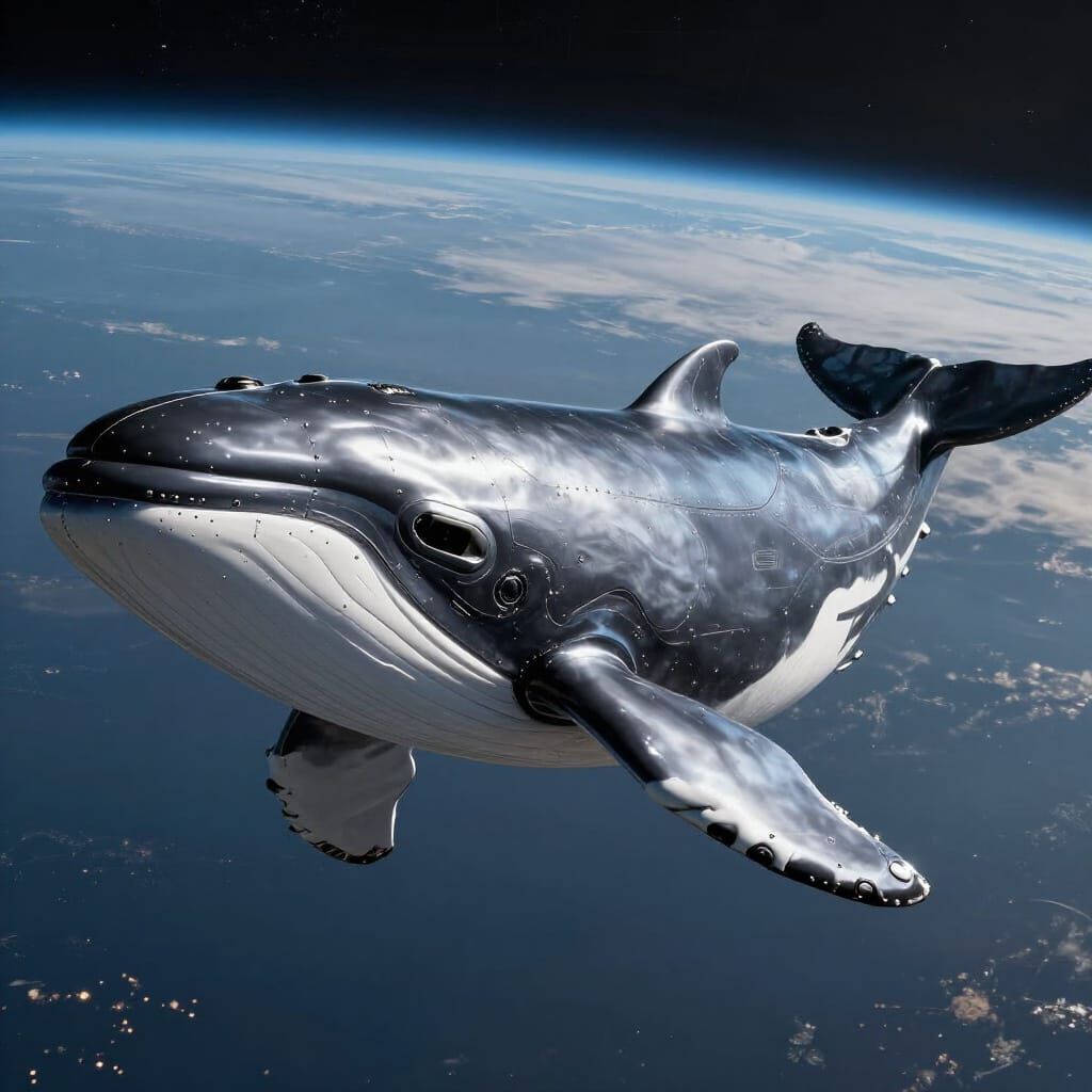 Colossal Killer Whale Spaceship in Orbit
