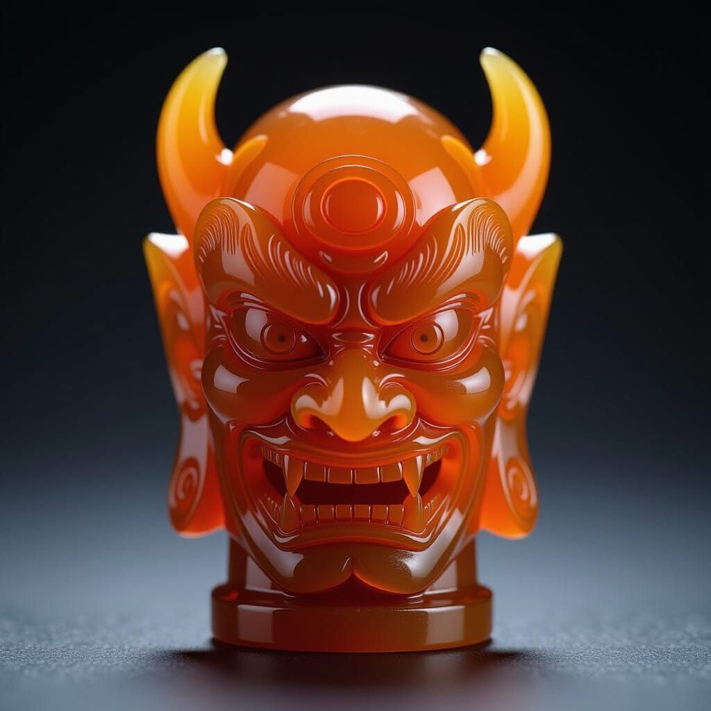 Orange Chalcedony Demon Totem in Japanese Style