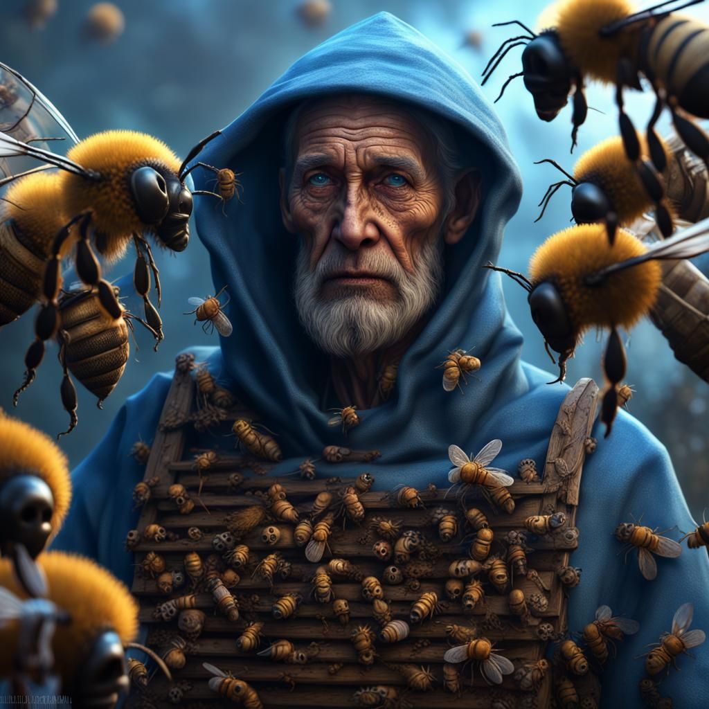 Mourning Beekeeper in Detailed Matte Painting