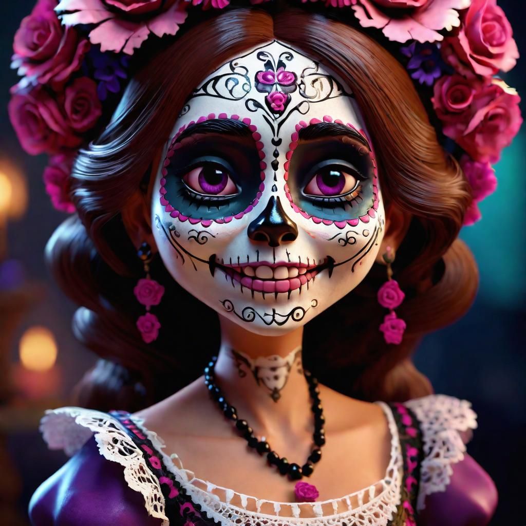 Adorable Young Catrina Portrait in Pixar Style