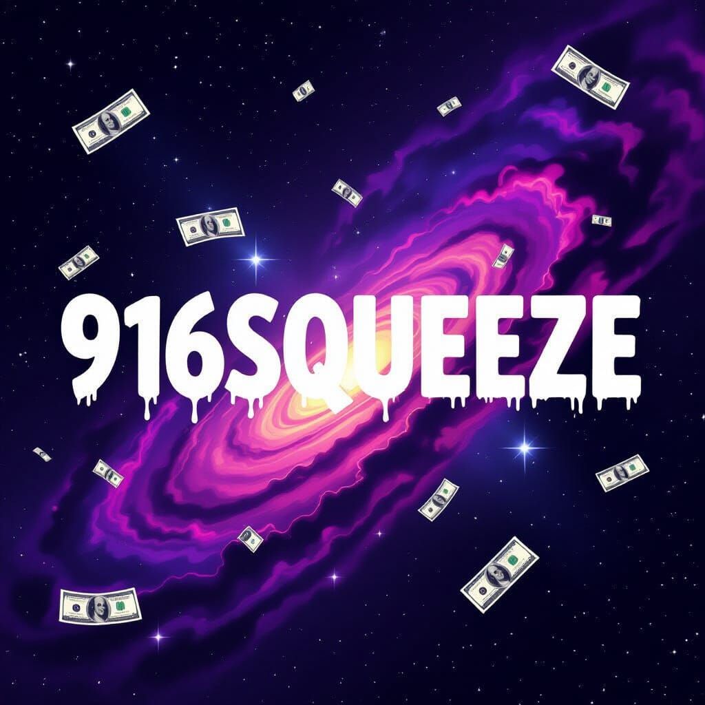 Cosmic Profile Picture with Dripping Text and Falling Money