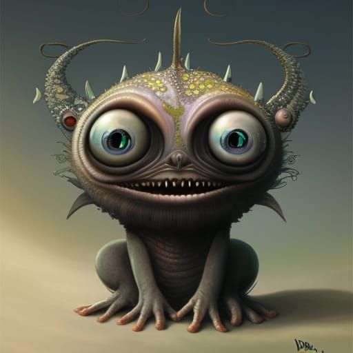 Whimsical Three-Eyed Alien with Evil Grin