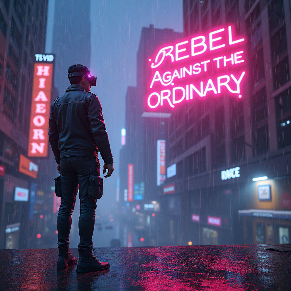 Cyberpunk Figure in Dystopian Cityscape