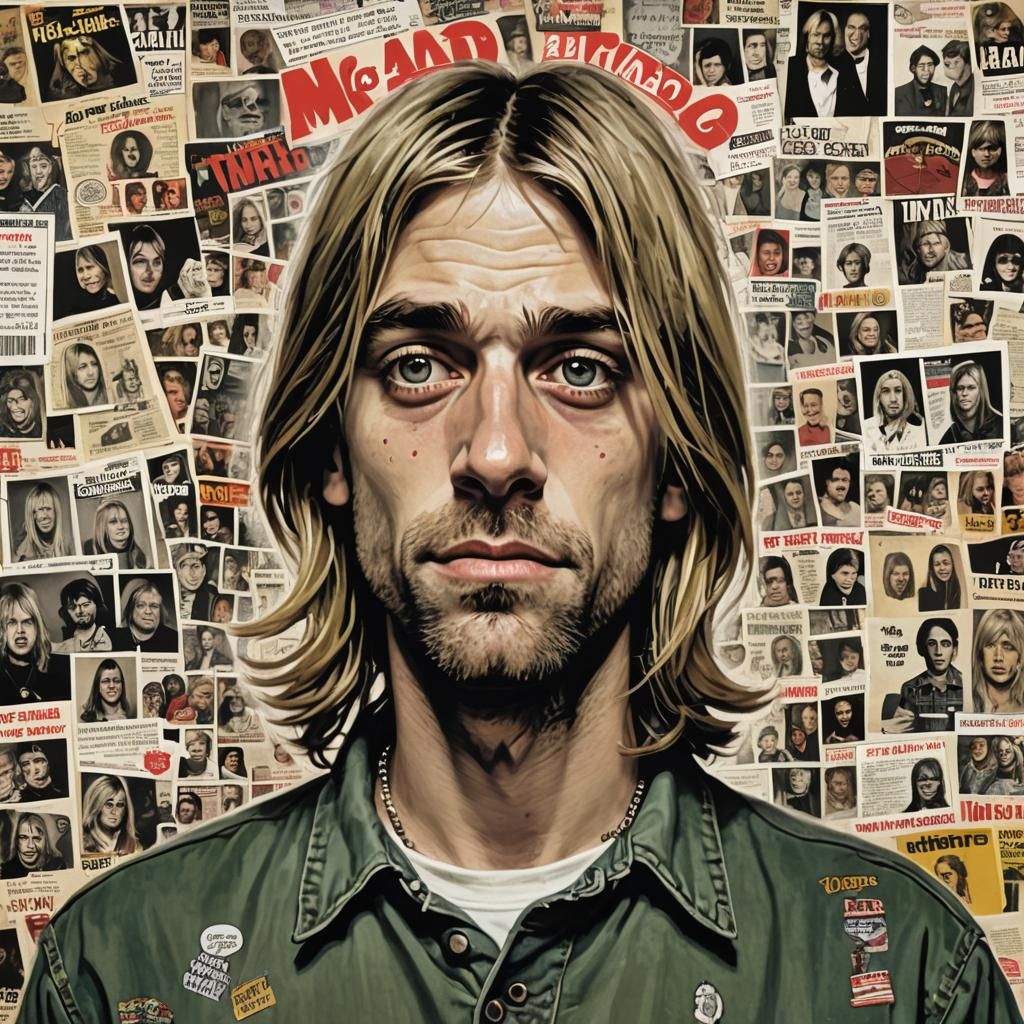 Cartoon Portrait of Kurt Cobain in Mad Magazine Style