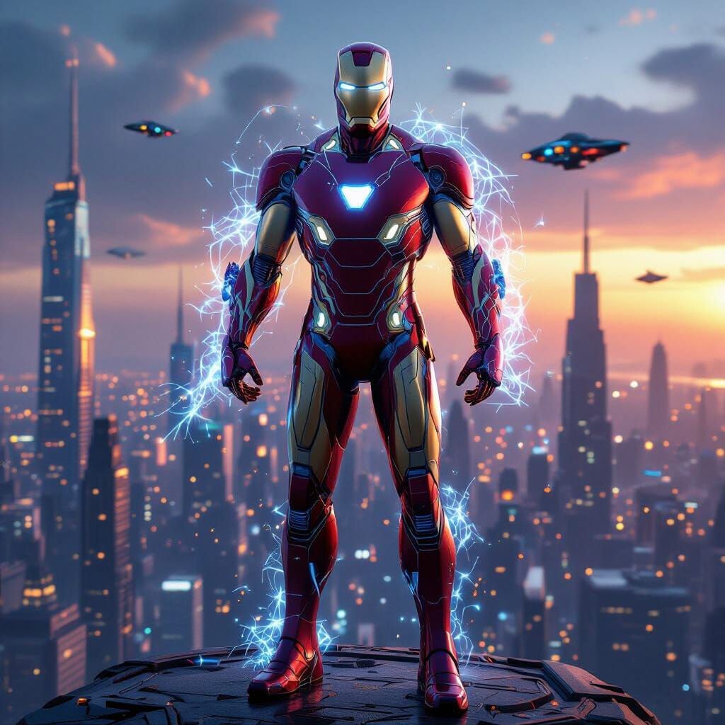 Iron Man Nano-Tech Suit in Futuristic Cityscape